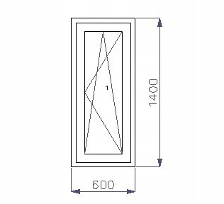 OKNO PCV 600 x 1400 RU ZEWN. ZŁ. DĄB 3 SZYBY