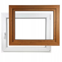ALUCON OKNO PCV 1000 x 600 mm / 100x60 cm Zewnętrzny Złoty Dąb Prawe